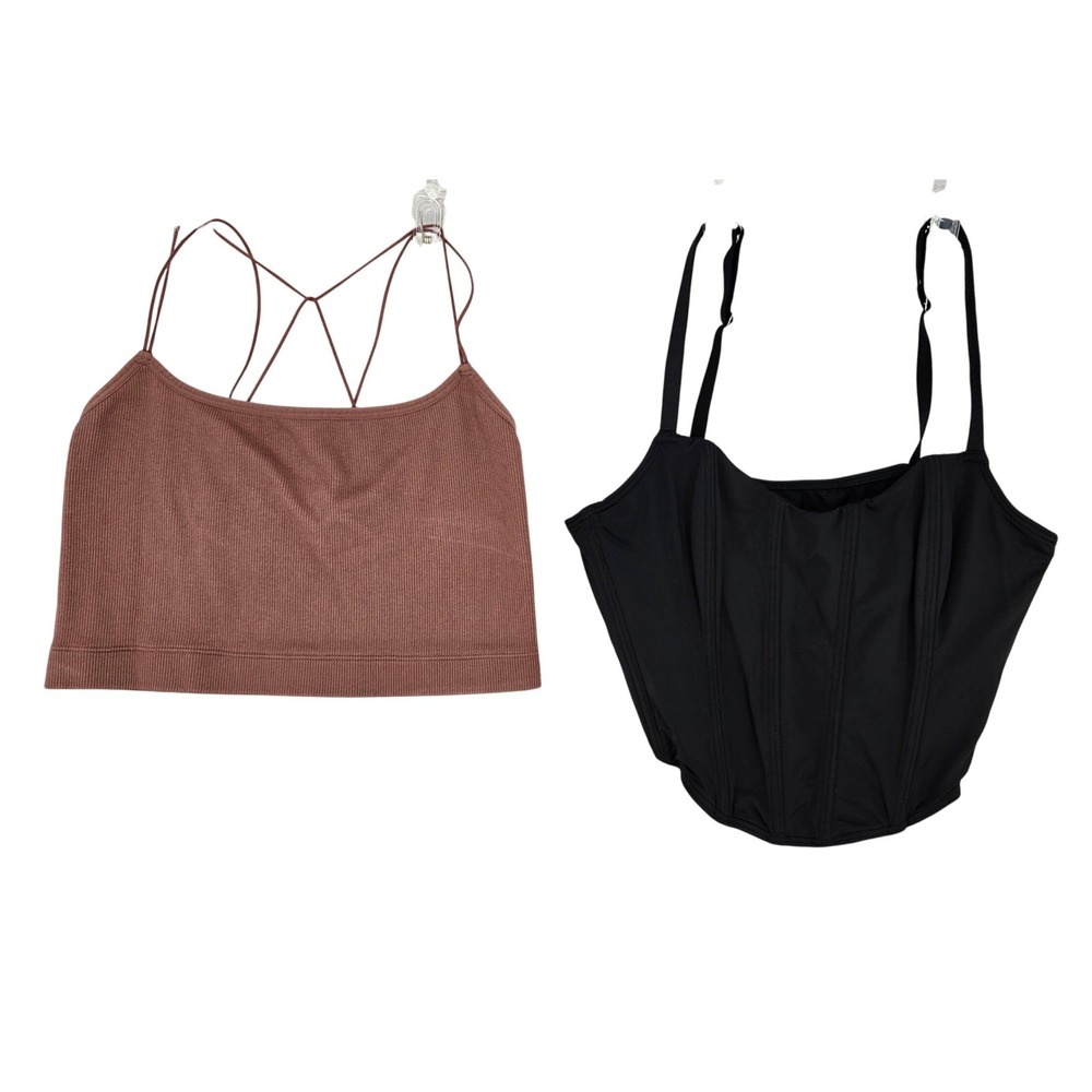 Gilly Hicks (Set of 2) MEDIUM Ribbed Cami & Corset Womens Festival Crop Top‎